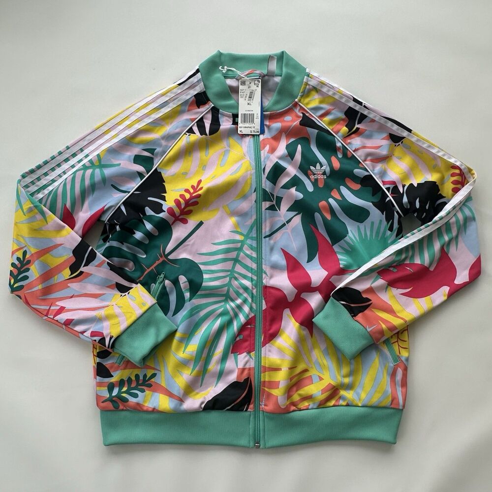 NWT Adidas Tropicalage SST Graphic Superstar Womens Track Jacket Palm FH7991 XL
